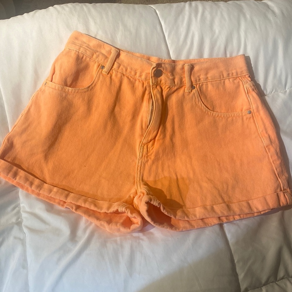 Orange jean shorts
